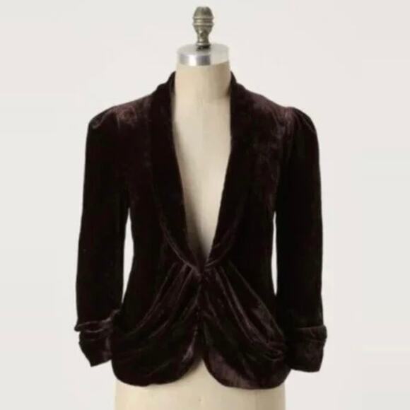 Anthropologie Elevenses Cyclorama Drape Velvet Blazer Jacket size 0 - Picture 1 of 14